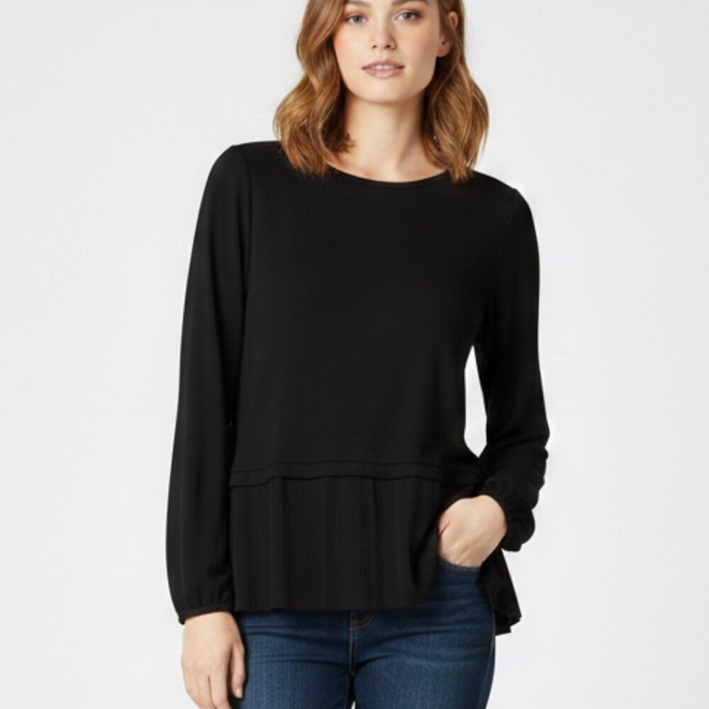 LOFT Peplum Sweater with Bell Sleeve Black S NWOT